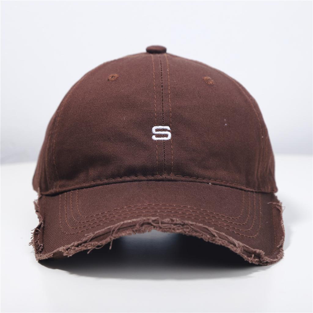 Men's Korean Version of The Korean Embroidery S-shaped Ripped Soft Top Baseball Hat Trendy Baseball Cap European and American Street Hip-hop Hat