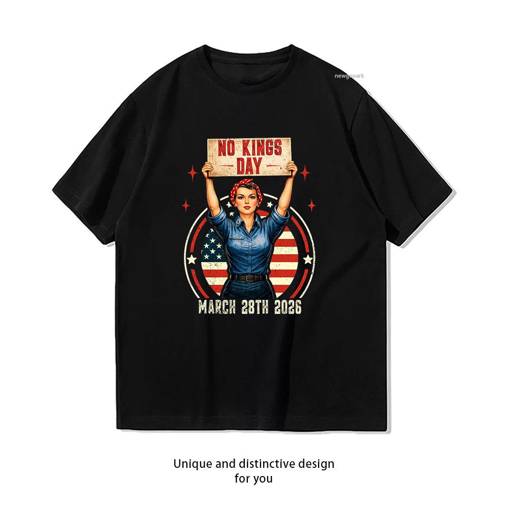No Kings in America March 28 2026 No Kings Day Classic flag TShirt Women Unisex Casual cotton printed t shirts S