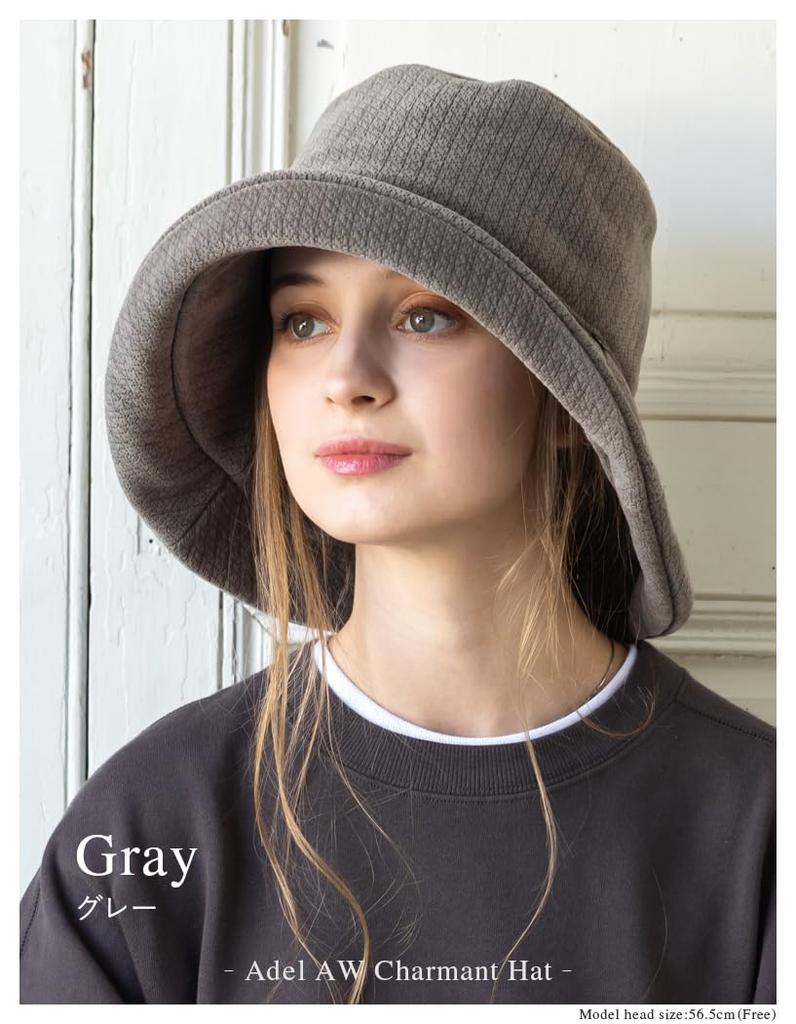 Adele AW Charmant Wide Brim Full Sun UV Adjustable with Chin Size L Gray Loo&c Women's Hat, Protection, Protection, Fall/Winter Warmth, Foldable,