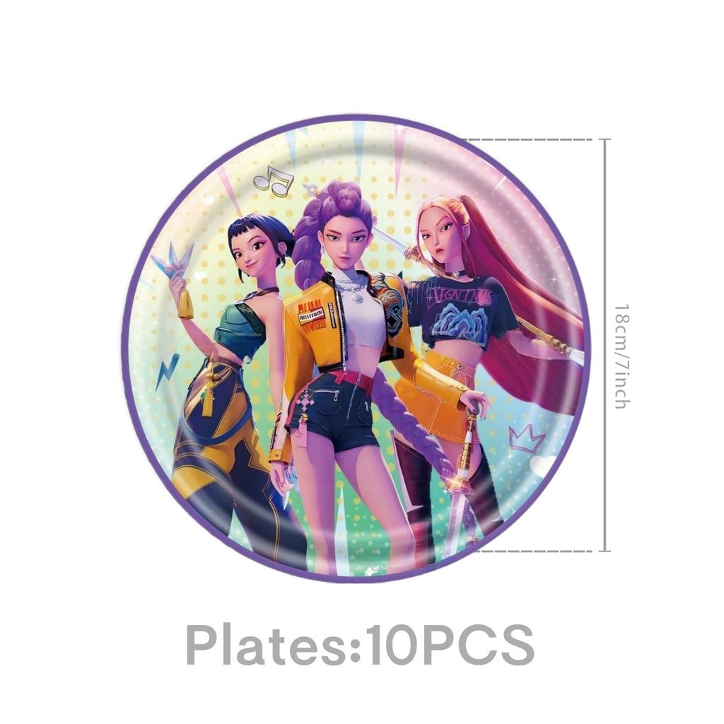 K Pop Łowcy Demonów Dekoracja Urodzinowa Naczynia kpop Łowca Demonów Talerze Serwetki Urodzinowy Obrus Baby Shower Upominki na Imprezę