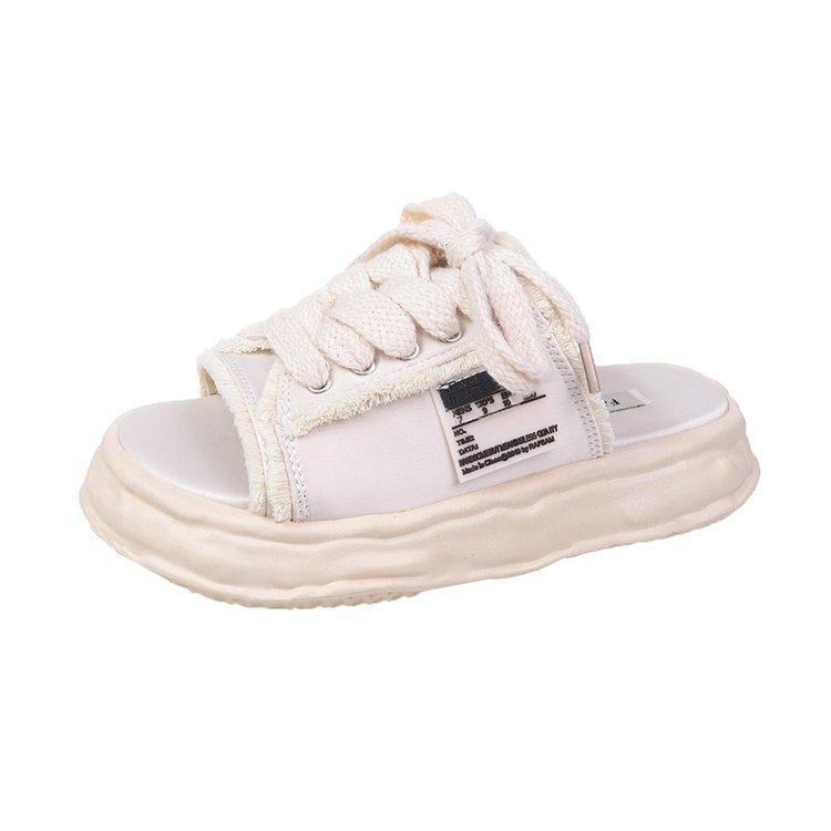 

Ugly cute canvas slippers women s outerwear 2025 summer new one-character sandals tide and casual dissolving thick-soled slippers 40