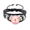 Creative Game Pikmin Cartoon Button Rope Button Glass Cabochon Handmade Black Leather Bracelet Jewelry Charm Gift