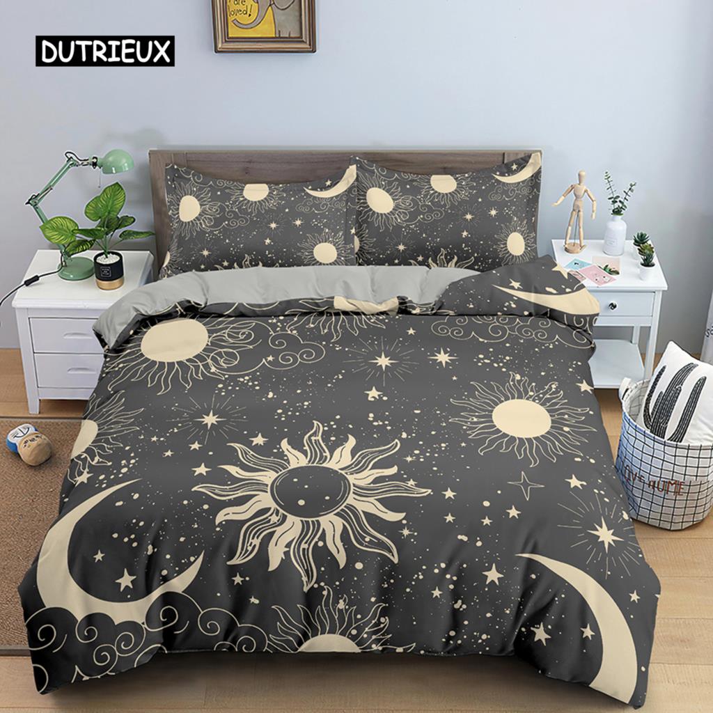 Sun and Moon Duvet Cover Set Tarot Pattern Bedding Set King Size for Bedroom Microfiber Comforter Cover Set for Kids Adults Gift