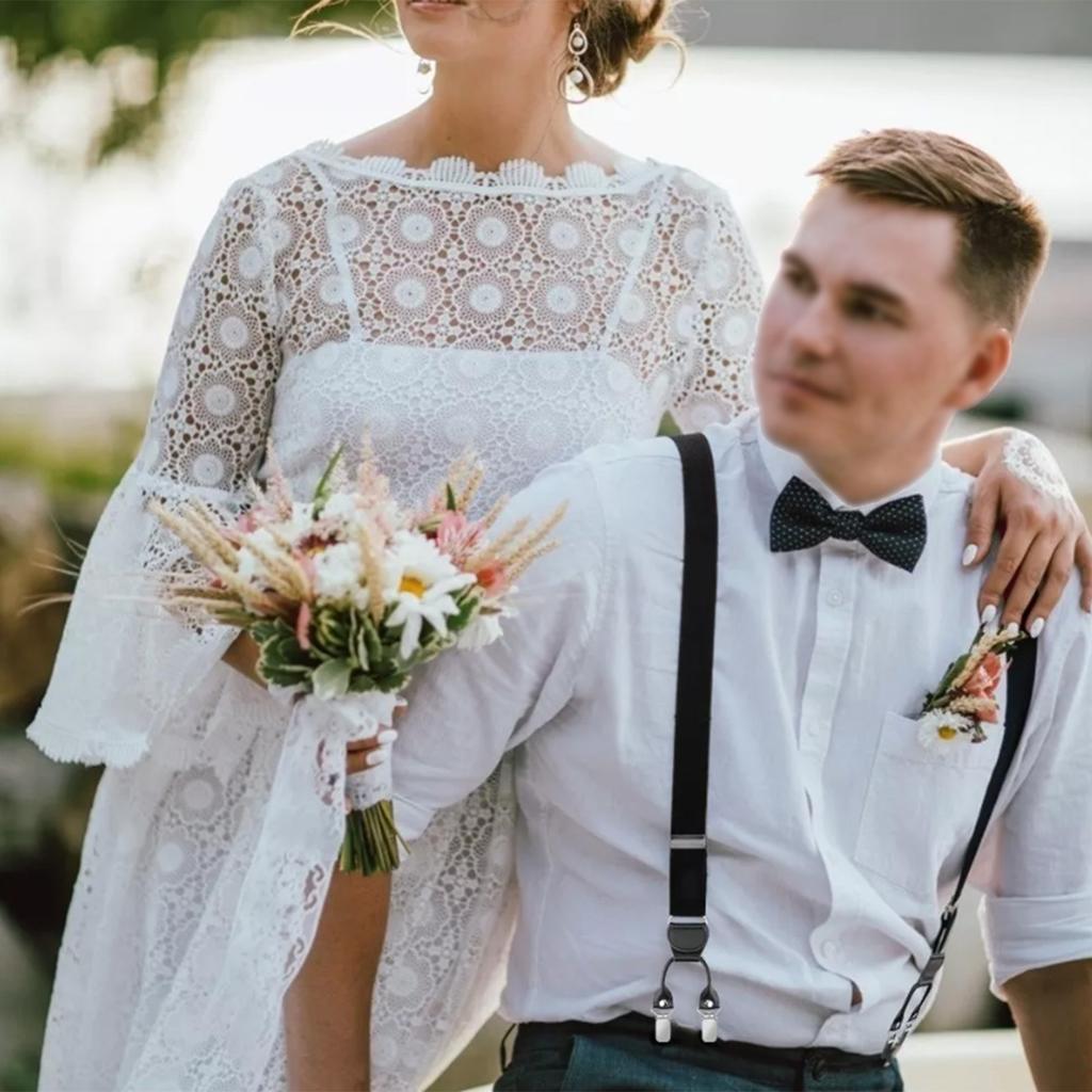 Mens Clip Suspender Elastic Adjustable Prevent Slip 6 Clip Y Shape Mens Suspender Brace for Suits Black