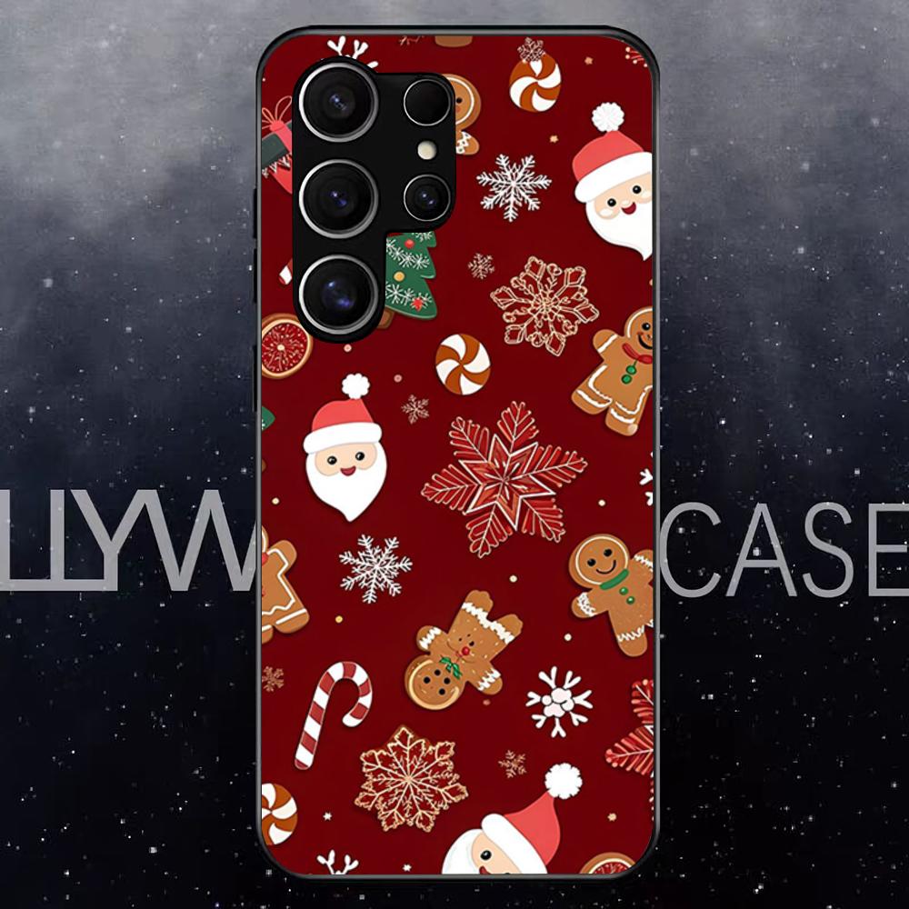 Christmas Santa Claus Snowman Phone Case For Samsung S25 Edge Ultra S23 S22 S21 S20 Ultra Plus S24 Fe A54 A53 A25 Glass Cover