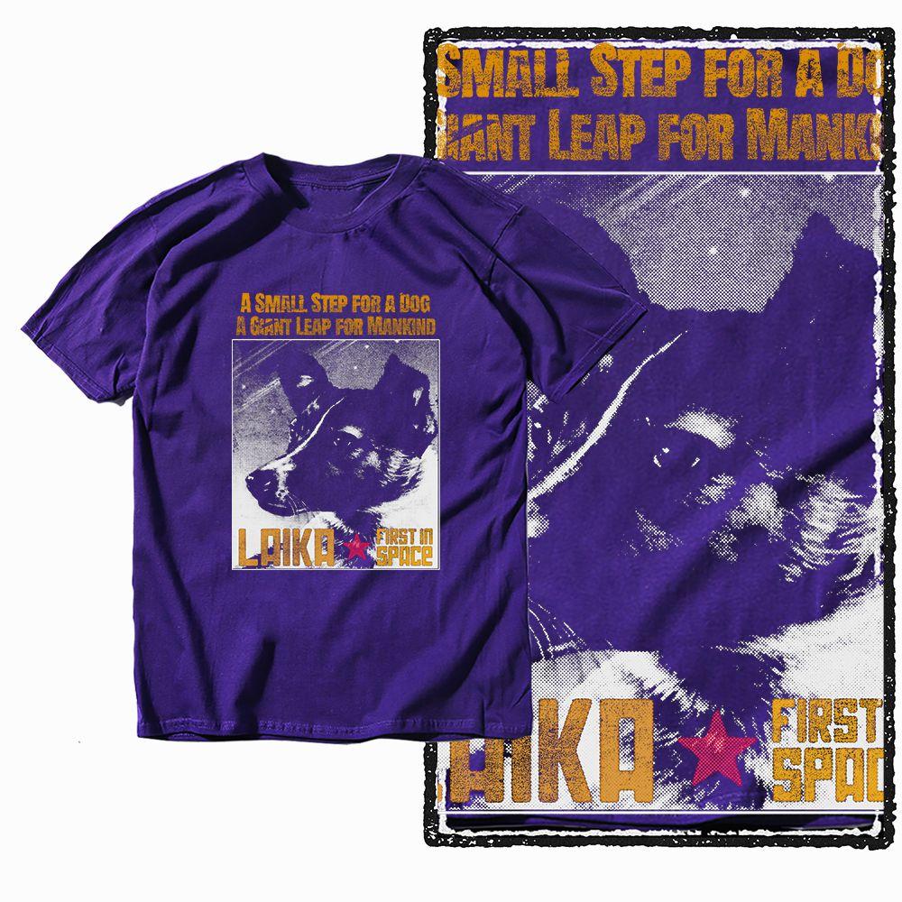 G60 Purple Cotton Men's Big Size Dog Laika GraphicT-shirt | Streetwear Cool Vintage O-neck men's Tee Tshirt