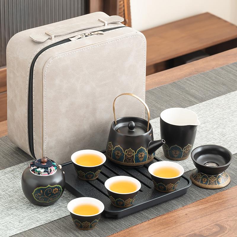 Black ancient rhyme lifting beam pot, tea set, portable travel ceramics, employee benefits, practical corporate gifts for customers