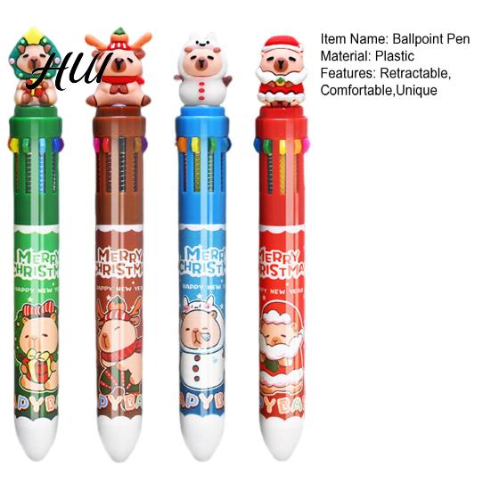 Colorful Retractable Pen Christmas Capybara Ballpoint 10 Color Cartoon Smooth Elk Snowmen Tree Multi-color Writing Festive Stationery Gift for
