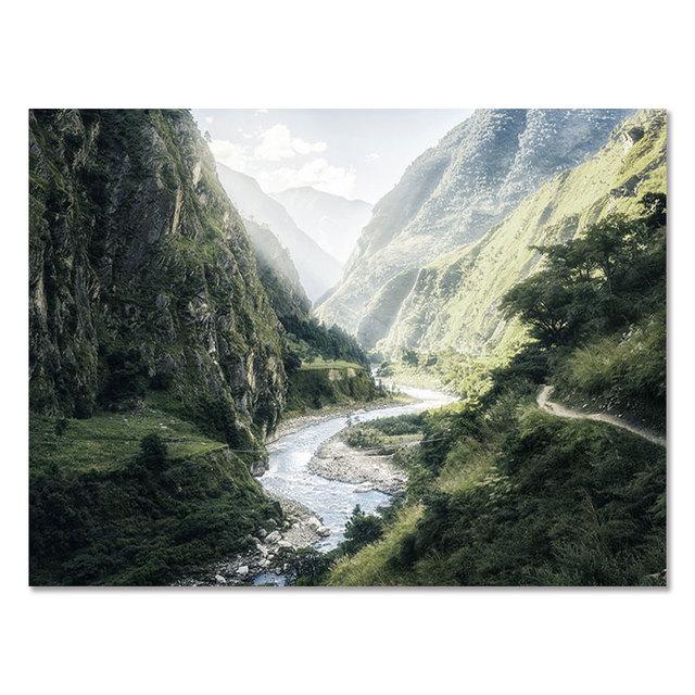 Nature Landscape Green Mountain Forest Leaf Canvas Painting Poster Nordic Art Print Wall Picture for Living Room Bedroom Decor