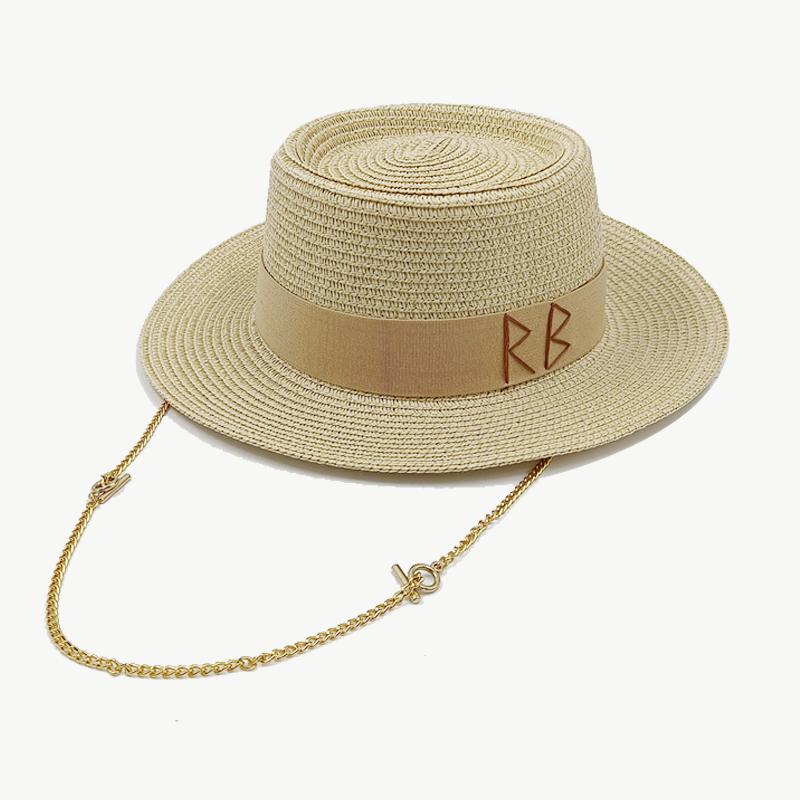 Chapeau Femme Chapeau de Paille Herbe Salée Lettre Jazz Chapeau de Soleil Hommes et Femmes Été Panama Jazz Chapeau de Soleil Plage Vacances Extérieur Vente en Gros