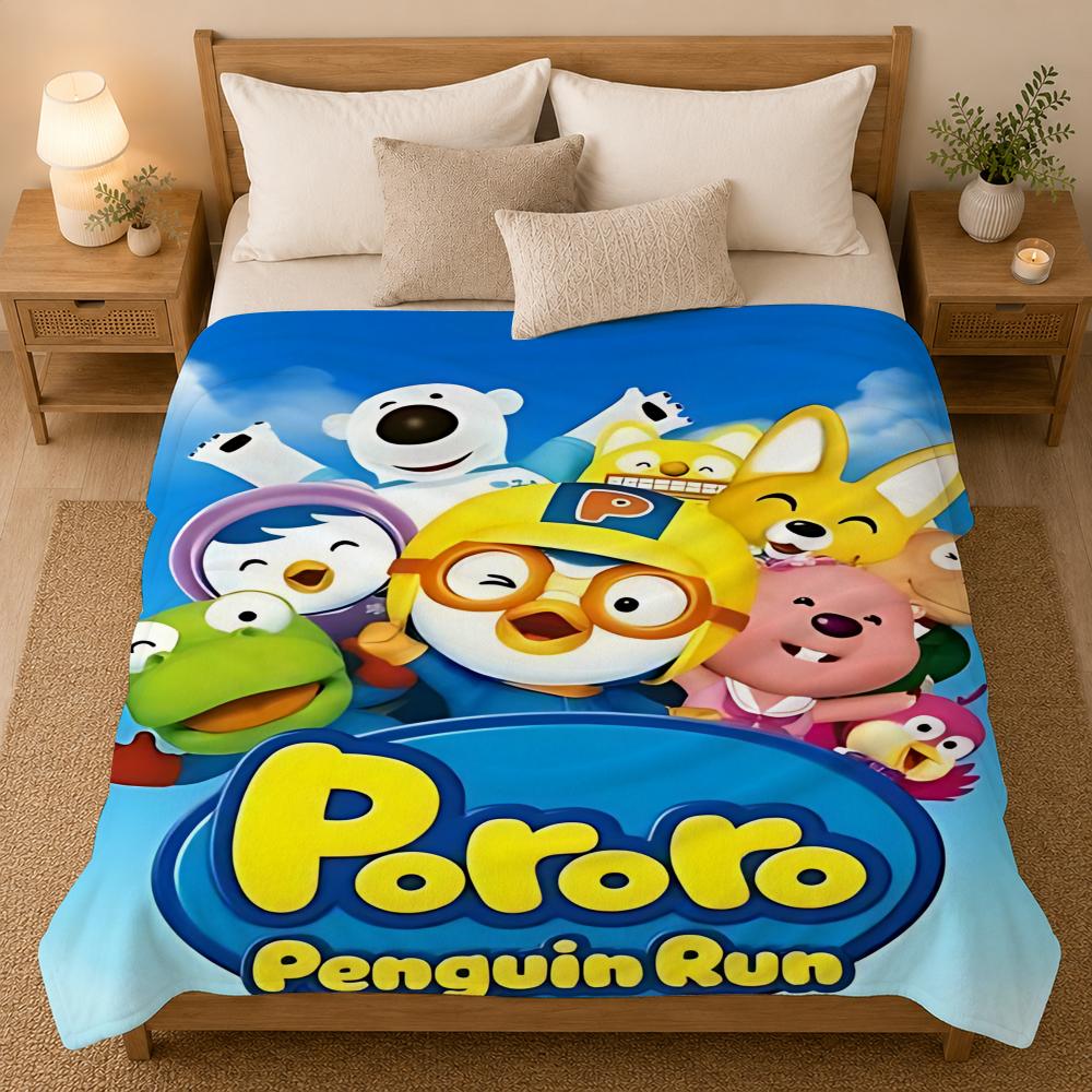 Pororo the Little Penguin Cartoon Throw 240g Flannel Blanket, Suitable for Sofas, Beds, Offices, Exquisite Gift Blankets