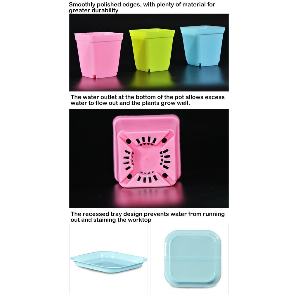 Square Plant Pot Plastic Flower Drainage Hole Gardening Flowerpot Horticulture Planter with Tray Garden Balcony Decor