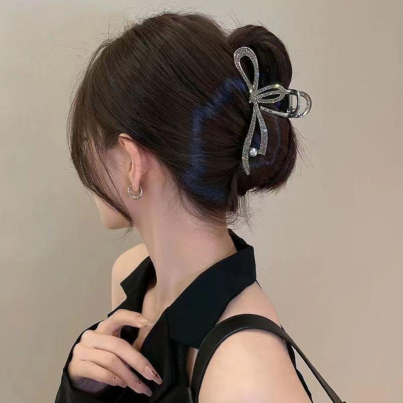 Luxury Black Crysyal Bow Hair Clasp Clip Fashion Large Hairpins Crab Barrettes Hairgrip Korean Hair Claw For Women Hair Accessories