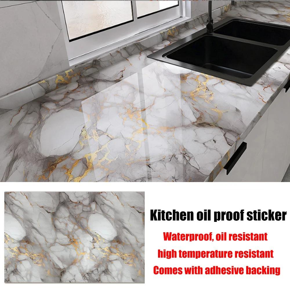 40cm Marble Pattern Kitchen Wall Stickers Self-Adhesive Oil-Proof Stain-Resistant Livingroom Resistant Home Decorative Wallpaper
