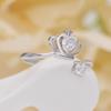 Korean Style Fresh Zircon Crown Heart Open Ring - S925 Sterling Silver