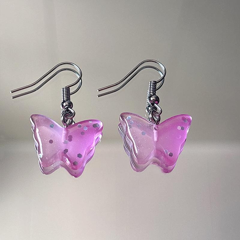 

3D Cute Cartoon Butterfly Glitter Resin Dangle Earrings