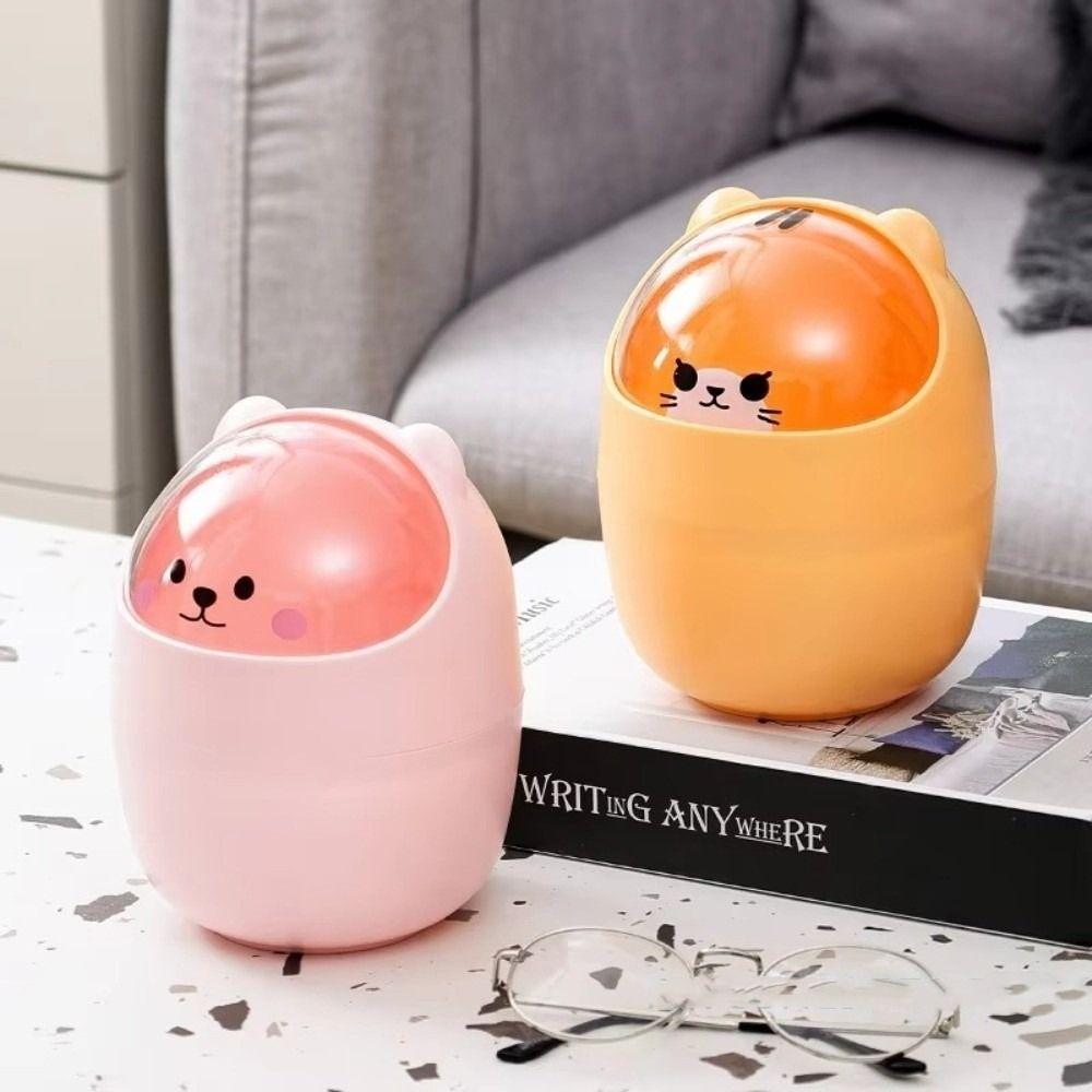 With Lid Storage Bin Cute Cartoon Garbage Storage Bucket Trendy Wastebasket Desktop  For Home