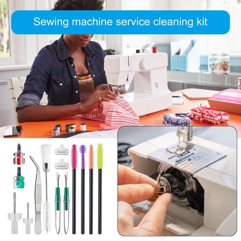 14Pieces Multifunction Sewing Machine Accessories Set Includes Tweezer Double Headed Brush Screwdrivers Seam Unpicker