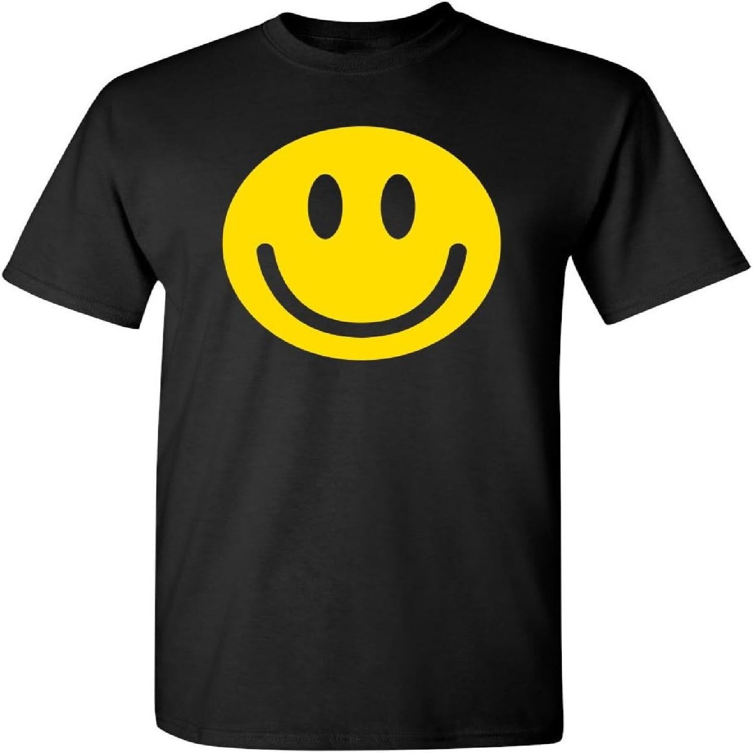 Smile Face Emoticons Happy Face Mens Graphic Hippie 70s Funny T Shirt S чёрный