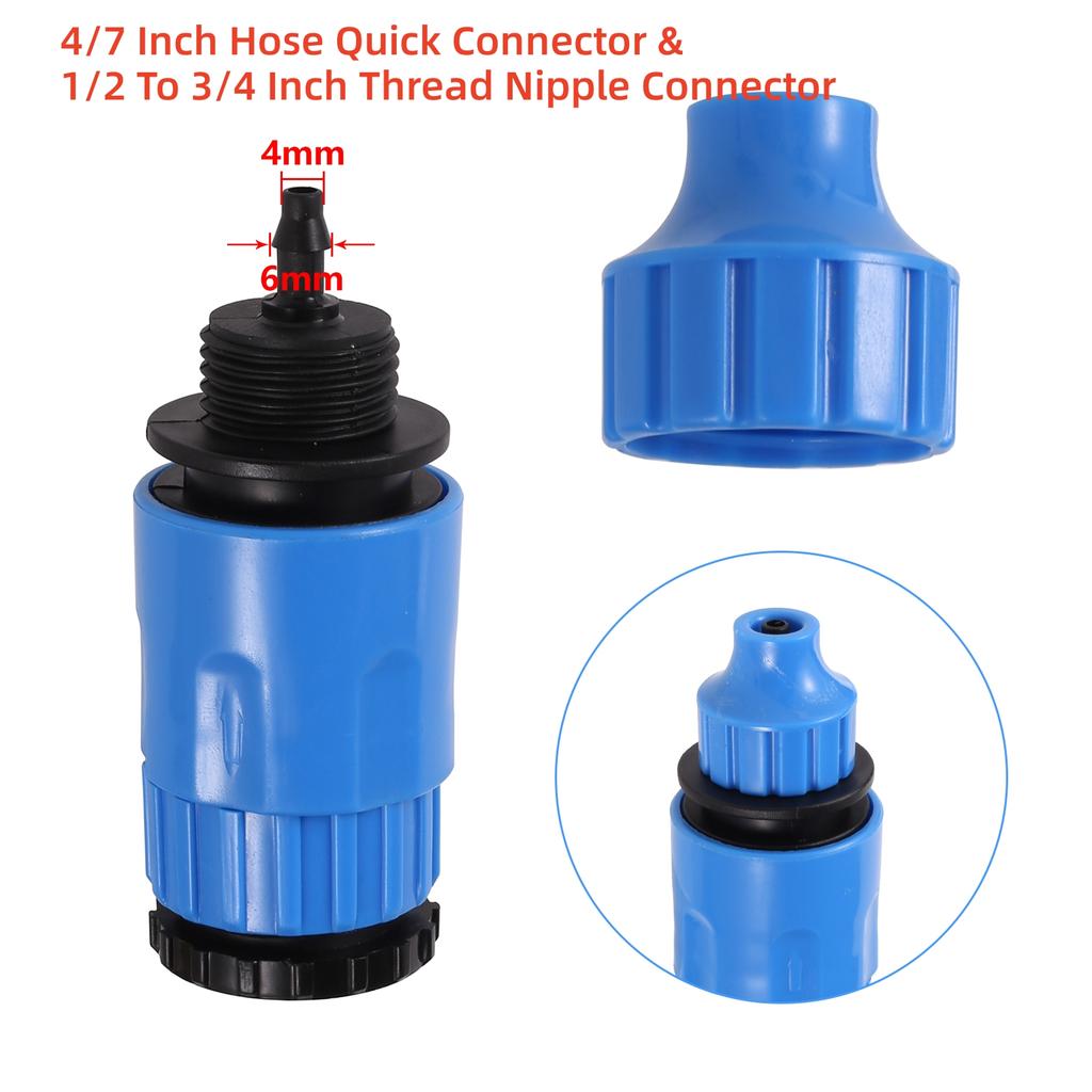 1/4" Hose Quick Connector 1/2 To 3/4" Thread Nipple Joint Garden Lawn Irrigation Hose Adapter Pipe Coupling Water Tap Fittings