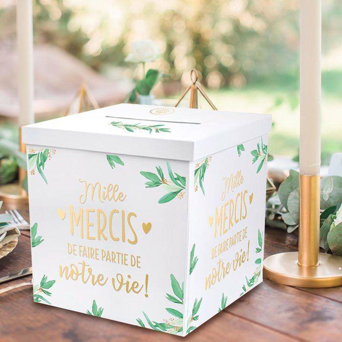 Urne de mariage - jour de fete - vive les mariés - carrée - couvercle à fente - végétale