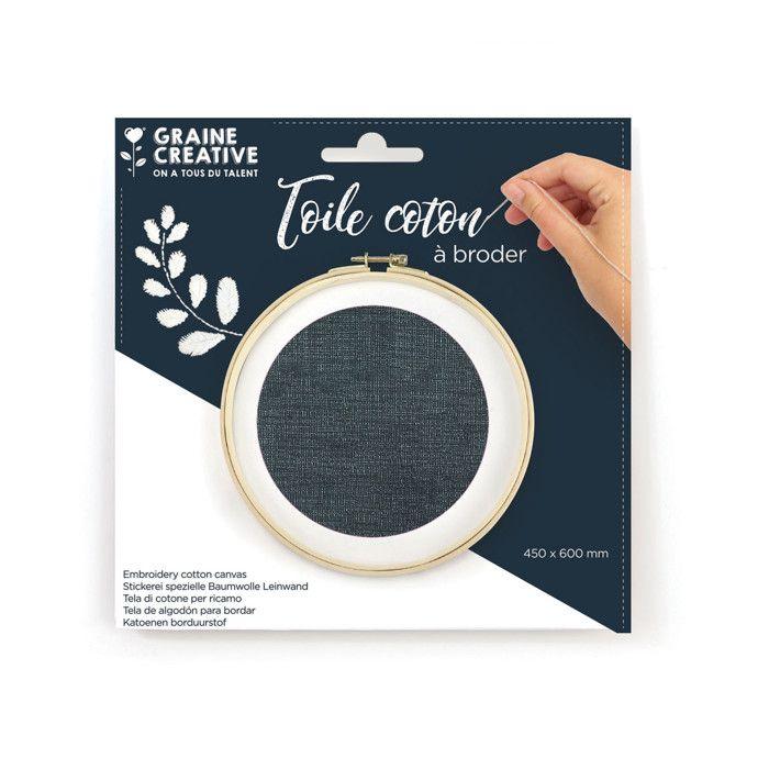 Toile coton Idéal broderie Bleu mineral 45 x 60 cm