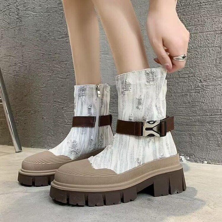 

British style thin heightened platform Martin boots women s summer 2025 new thick heel retro western cowboy short boots 35