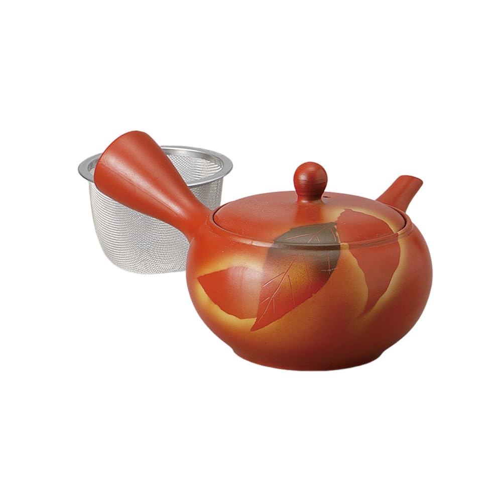 

Ale-net Teapot, 17 x 15 x 8 cm, 350cc, Red Clay Basket Flat Leaf Teapot (with Tea Strainer), Tokoname Ware, Made in Japan, Stylish