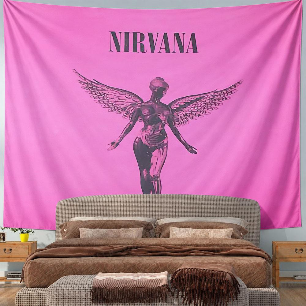 Nirvana Angel Wings Tapestry Wall Hanging Retro Grunge Decor for Bedroom Living Room Dorm Room Fan Gift