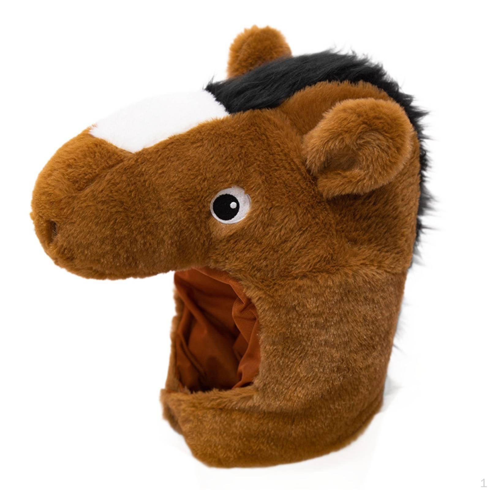 Soft Horse Head Hat Photo Prop Warm and Thick Animal Costume Headpiece for Adults, Teens, Brown Plush Horse