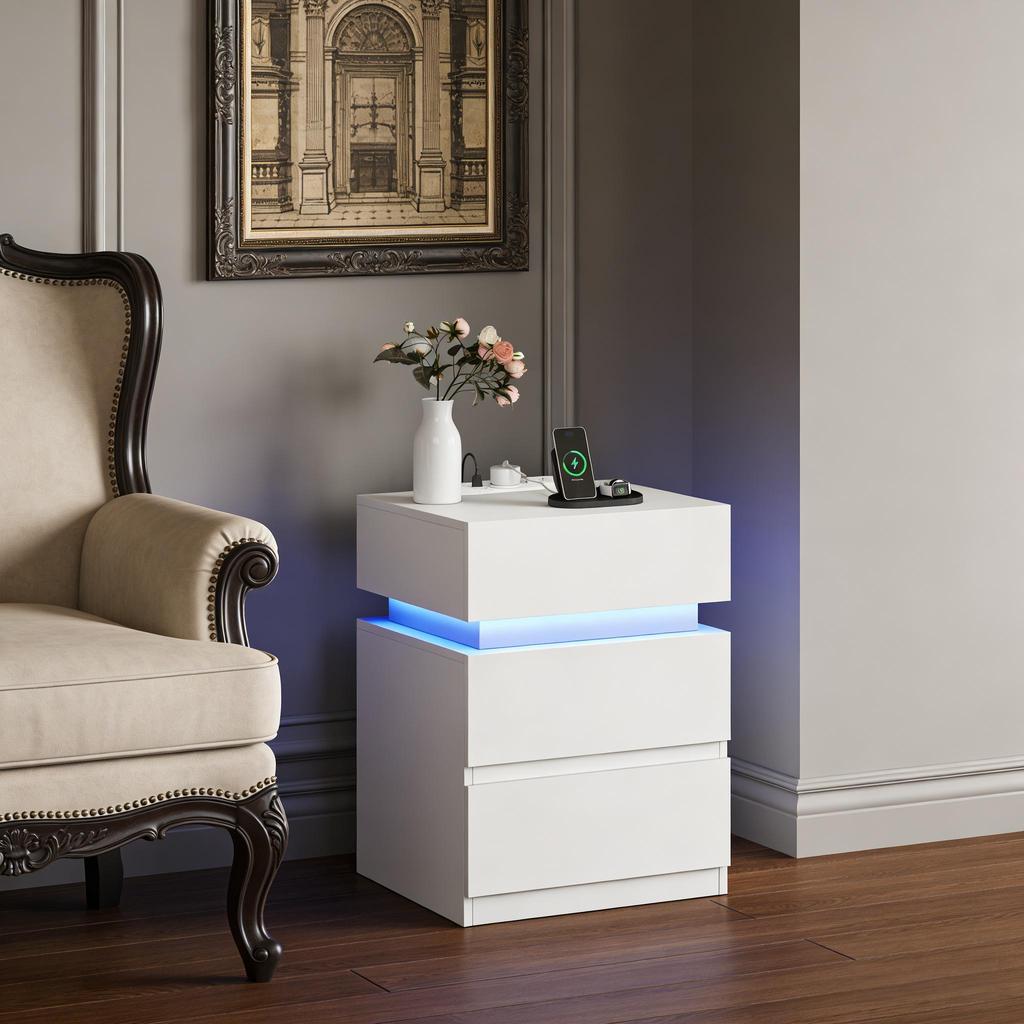 Bijzettafel met Verstelbaar LED-licht, Salontafel, Bijzettafel, Praktisch Laadstation (Er is slechts één tafel inbegrepen)