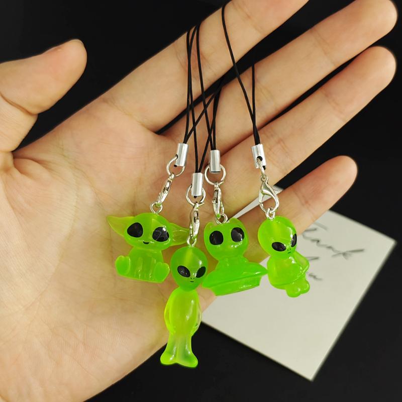 1/4Pcs Luminous Funny Green Alien Lanyard Keychain Resin Charm Mobile Phone Rope Key Chain Backpack Pendants Friend Gifts