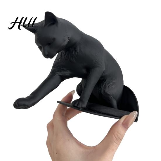 Industrial Style Bookshelf Accessory Cat Bookend Stand Matte Black Paw Design Stable Non-Slip Book PLA Material Decorative Desktop Organizer
