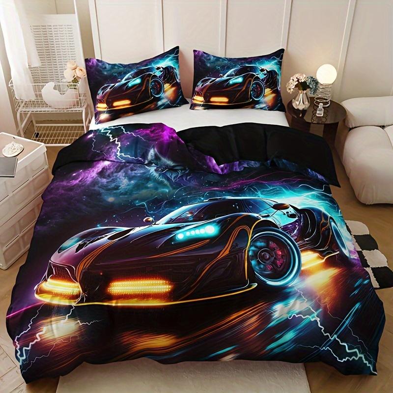 3pcs 3D Wolf Super Car Duvet Cover Set With 2 Pillowcases (No Inserts), High-Definition Print Bedding For Home & Dorm Decor