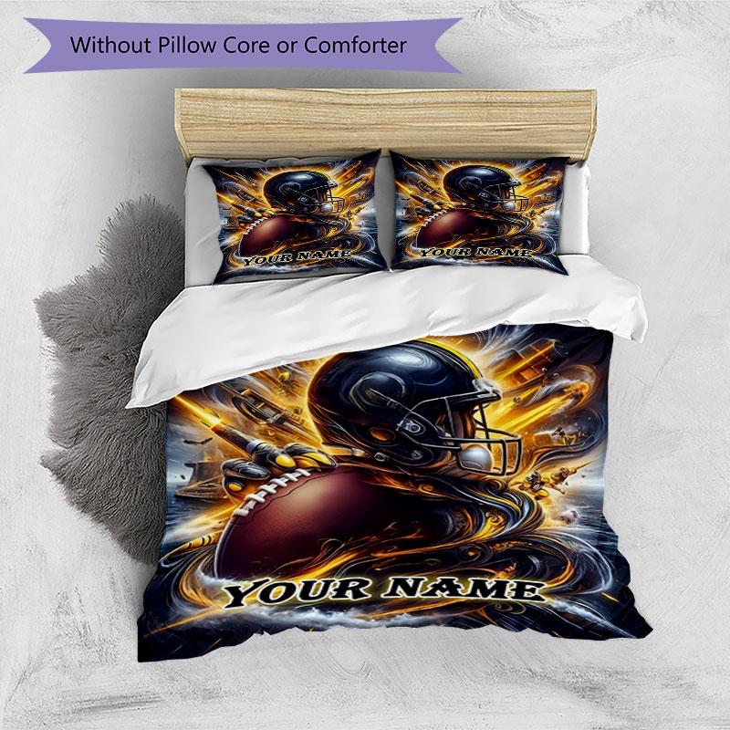 3PC Custom Name "Powerful Football Helmet Artwork" Bedding Set Printed Bedding Set Duvet Cover Closure Includes 1 Duvet Cover & 2 Pillowcases for All 