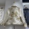 Giacca di jeans ricamata alla moda marca industria pesante da donna primavera nuova corta larga con revers manica lunga top stazione europea