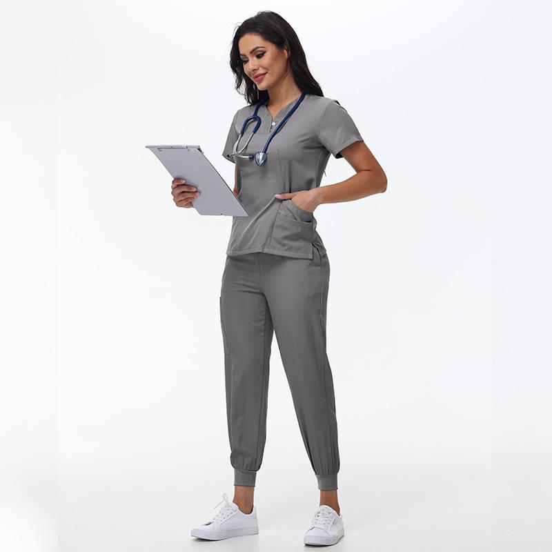 Women's Quick-Dry Short Sleeve Stretch Scrub Suit for Nurses and Beauty Salon