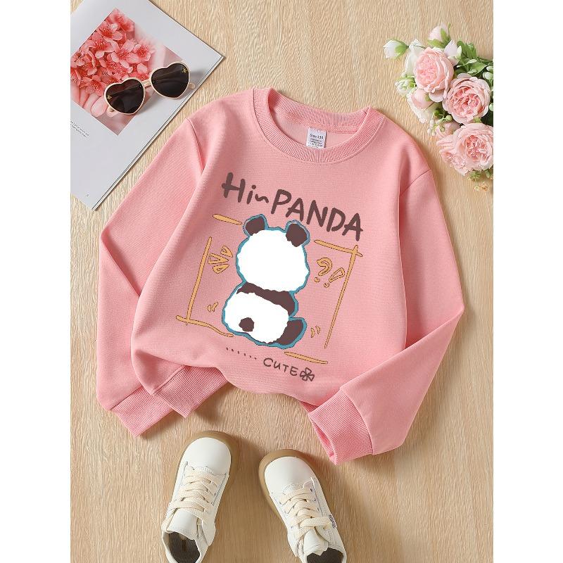 Girls' Crewneck Sweatshirt Hi Panda Cute Panda Face Design Machine Washable, Spring And Autumn