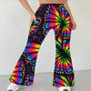 Women's Casual High Waist Flare Pants, Geometric Print Streetwear Bell Bottom Trousers