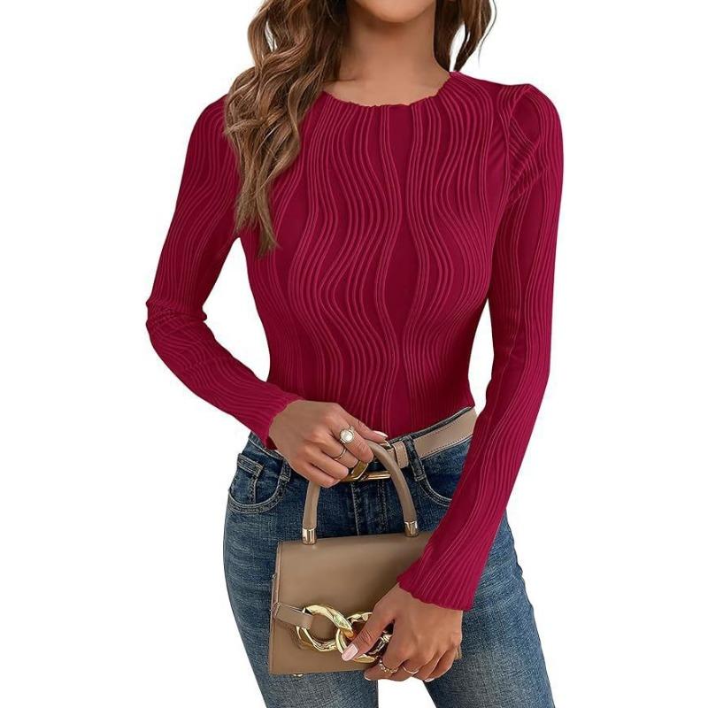 GMXIA Women's Fashion Casual Solid Color Print Long Sleeve O Neck Blouses & Shirts