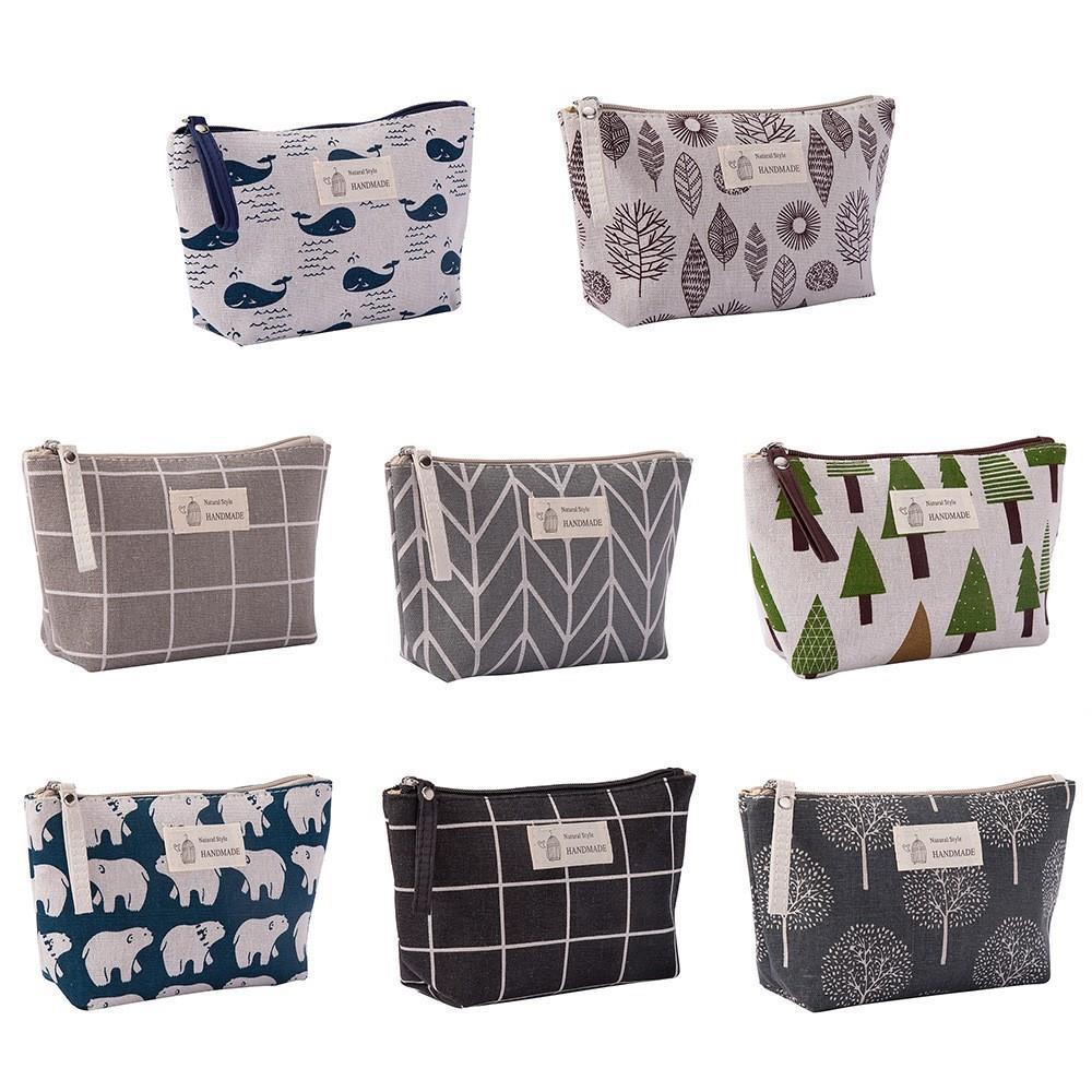 Large Capacity Canvas Wash Bag Fabric Zipper Coin Purse Convenient Travel Storage Bag