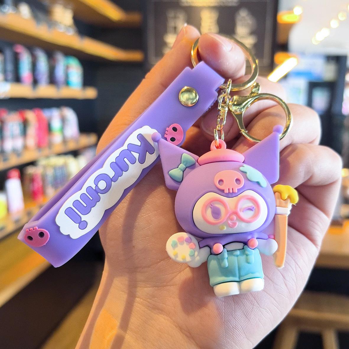 

New Sanrio Kawaii Anime Peripherals Kuromi Cute Cartoon School Bag Keychain Night Light Trendy Key Chain Gift Anime Cartoon