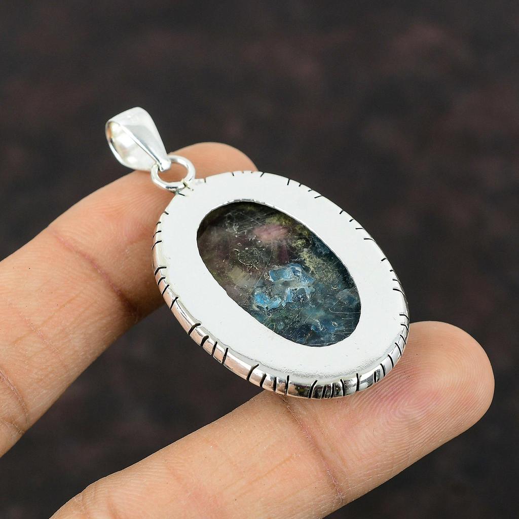 Copper Watermelon Tourmaline Pendant Real Gemstone Jewelry 925 Sterling Silver Pendant Handmade Stylish Jewelry Engagement Gift For Bridal