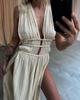 Bohemian Linen Sleeveless Braided Belt Slit Maxi Dress