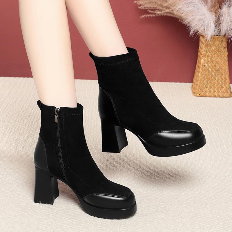 Модні жіночі чоботи товстий каблук квадратний носок короткі чоботи жіночі весняно-осінні одинарні чоботи м'яка шкіра тонкі чоботи середній каблук черевики Мартін жіночі