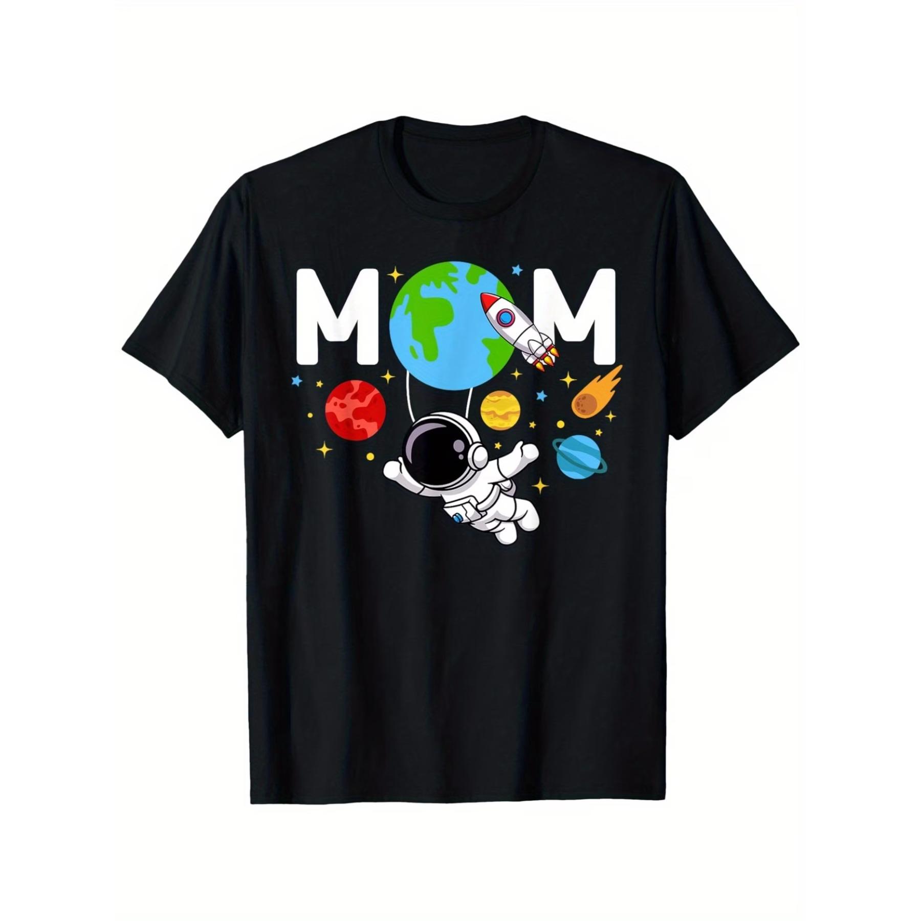 

Mom Mommy Mother Space Astronaut Birthday Family Matching T-Shirt, Unisex Cotton Casual Round Neck Outdoor Short Sleeve T-Shirt XXL
