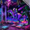 2D Glow In The Dark Astronaut Dinosaur Tapestry, Blacklight Outer Space Wall Hanging for Home Decoration
