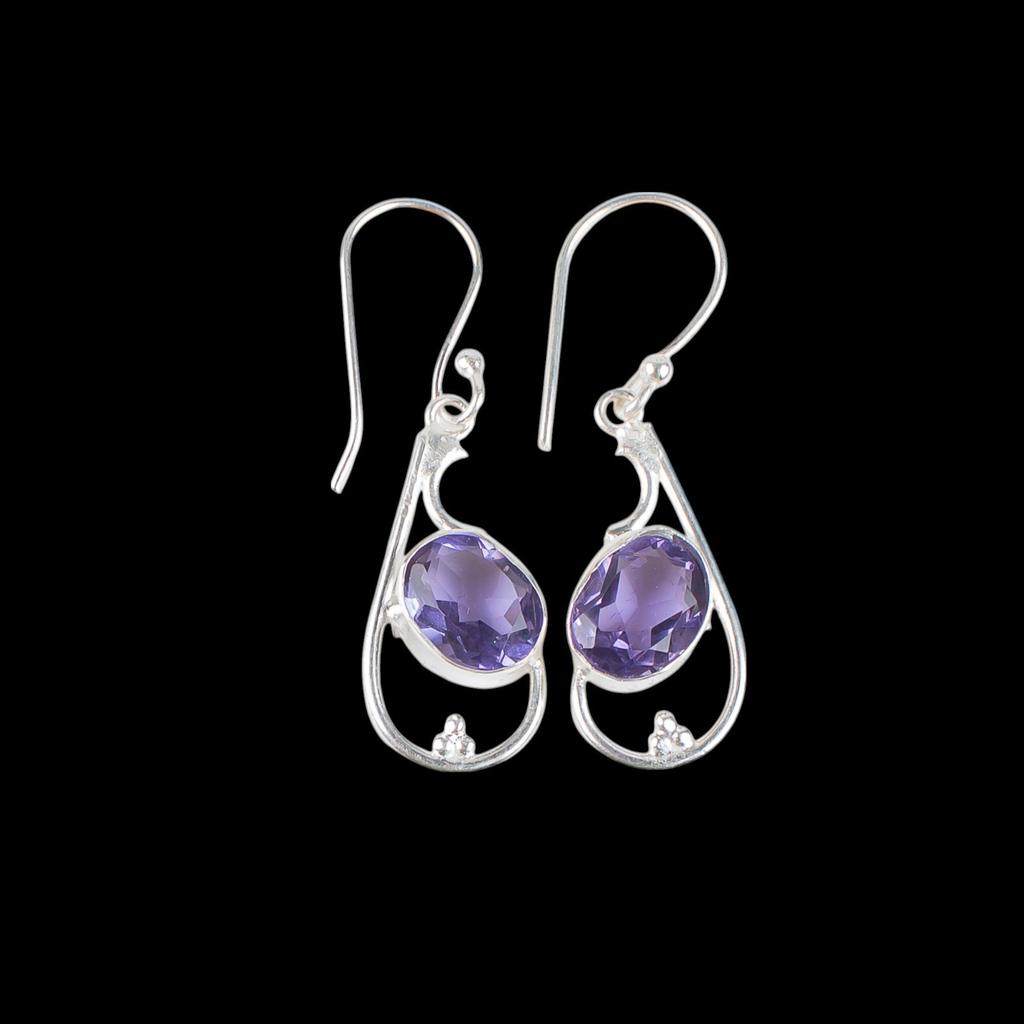 Piatră prețioasă iolit Bijuterii din argint sterling 925 Cercei lucrați manual 1,60" Pentru femei EE-49-2