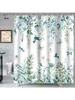 Teal Green Eucalyptus Leaves Shower Curtain for Bathroom Watercolor Floral Flower Bird Shower Curtains Hummingbird Butterfly