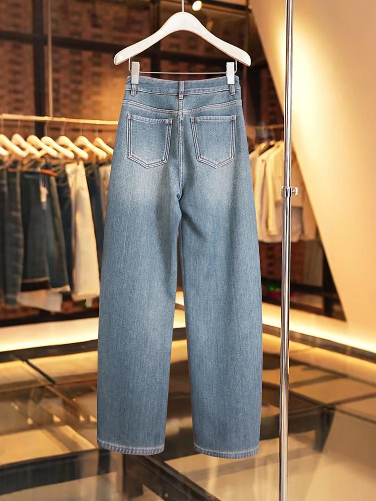 Women's High Waist Fashion Slim Straight-Leg Denim Pants for Spring/Autumn 2025